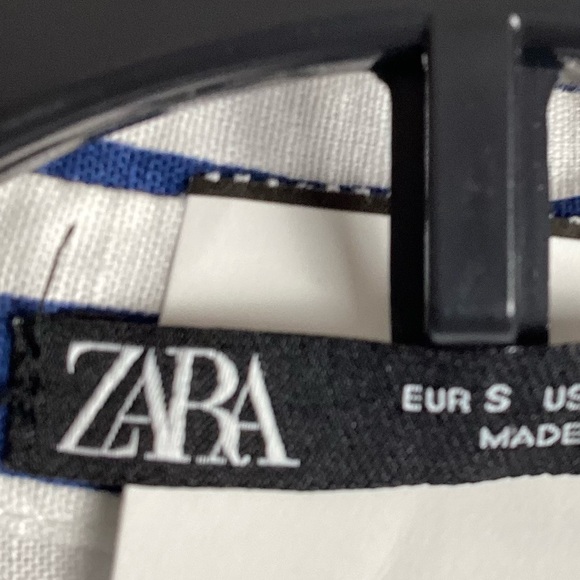 Zara Midi Stripe Dress Linen Shirt Tunic Midi With Belt BlueWhite Size Small - Picture 4 of 12